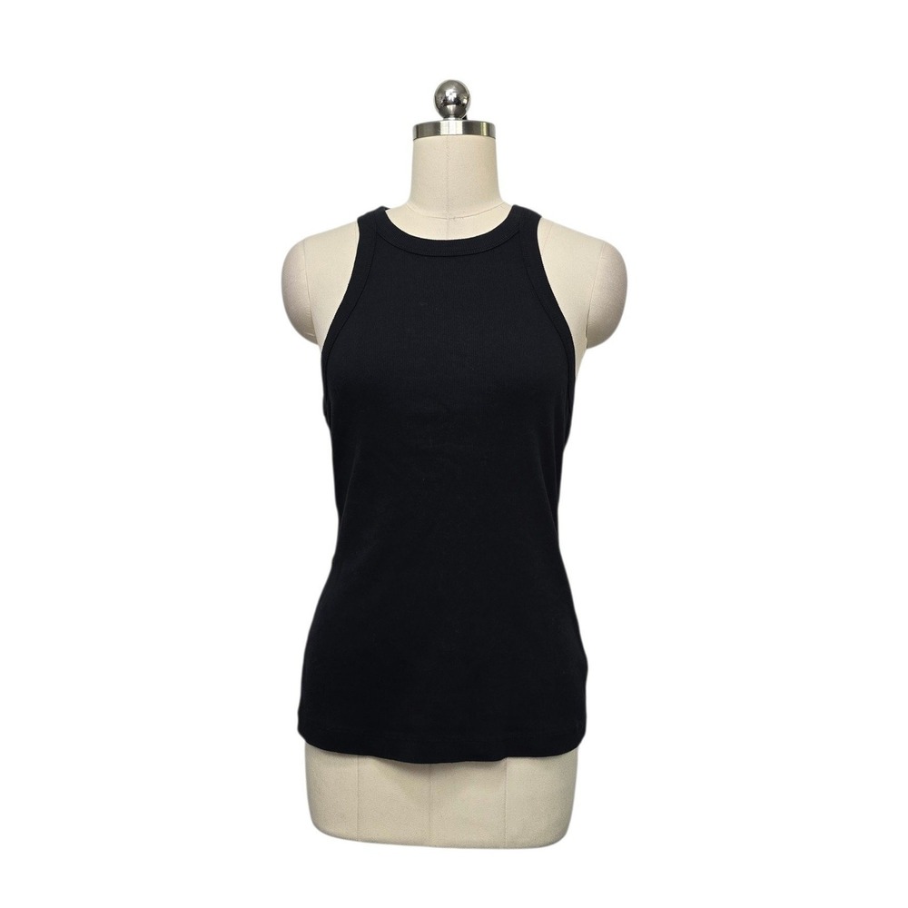 James Perse Black Ribbed Cotton Racerback Tank Top WNLC3625CU Size 2 Medium